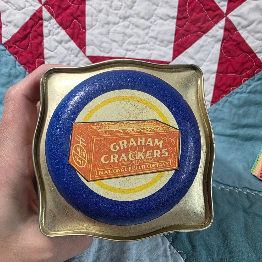 Bristolware Graham Crackers Blue Square Collectible Tin Small Blue Vintage Style